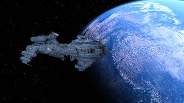 Bir uzay gemisinin ve Dünya 'nın 3 boyutlu canlandırması