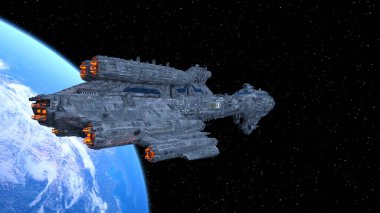 Bir uzay gemisinin ve Dünya 'nın 3 boyutlu canlandırması