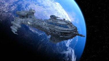 Bir uzay gemisinin ve Dünya 'nın 3 boyutlu canlandırması