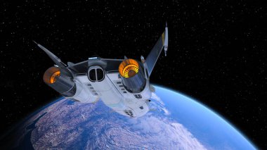 Bir uzay gemisinin ve Dünya 'nın 3 boyutlu canlandırması