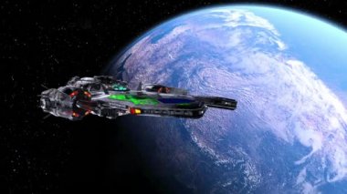 Bir uzay gemisinin ve Dünya 'nın 3 boyutlu canlandırması