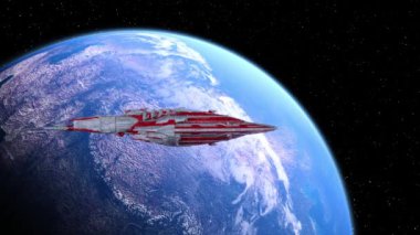Bir uzay gemisinin ve Dünya 'nın 3 boyutlu canlandırması
