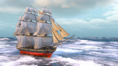 Bir yelkenlinin 3D görüntüsü