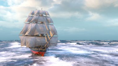 Bir yelkenlinin 3D görüntüsü