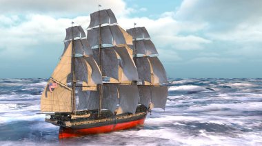 Bir yelkenlinin 3D görüntüsü