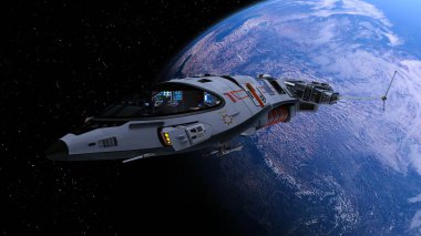 Bir uzay gemisinin ve Dünya 'nın 3 boyutlu canlandırması