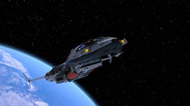 Bir uzay gemisinin ve Dünya 'nın 3 boyutlu canlandırması