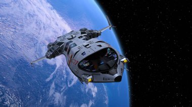 Bir uzay gemisinin ve Dünya 'nın 3 boyutlu canlandırması