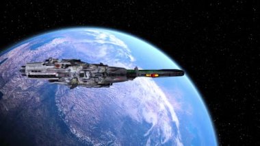 Bir uzay gemisinin ve Dünya 'nın 3 boyutlu canlandırması