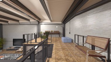 Dağ manzaralı oturma odasının 3 boyutlu görüntüsü