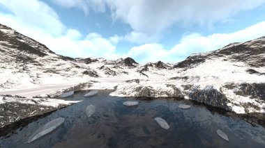 3D rendering of the snowy mountains