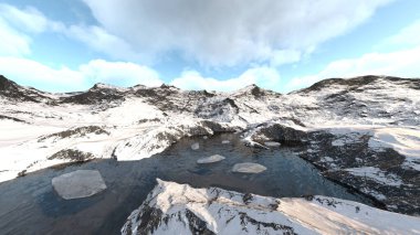 3D rendering of the snowy mountains
