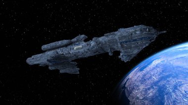 Bir uzay gemisinin ve Dünya 'nın 3 boyutlu canlandırması