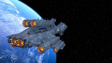 Bir uzay gemisinin ve Dünya 'nın 3 boyutlu canlandırması