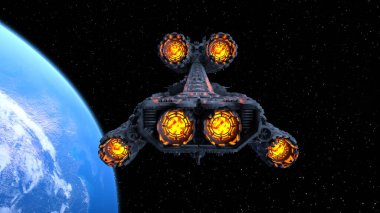 Bir uzay gemisinin ve Dünya 'nın 3 boyutlu canlandırması