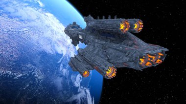 Bir uzay gemisinin ve Dünya 'nın 3 boyutlu canlandırması