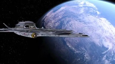 Bir uzay gemisinin ve Dünya 'nın 3 boyutlu canlandırması