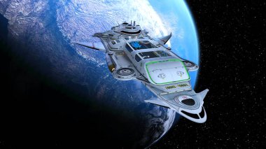 Bir uzay gemisinin ve Dünya 'nın 3 boyutlu canlandırması