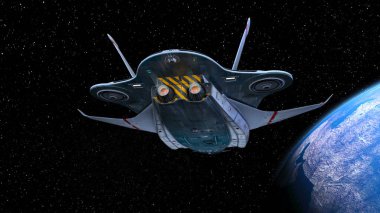Bir uzay gemisinin ve Dünya 'nın 3 boyutlu canlandırması