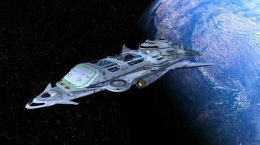 Bir uzay gemisinin ve Dünya 'nın 3 boyutlu canlandırması
