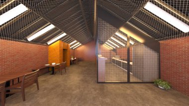 Tuğla duvar restoranlarının 3 boyutlu canlandırması