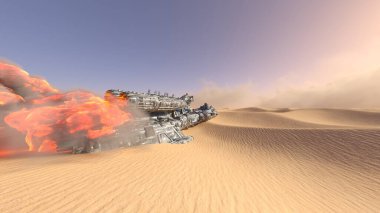 3D rendering of a crashed spaceship