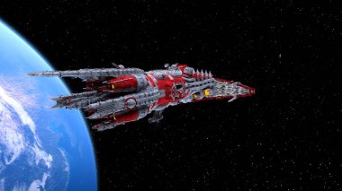 Bir uzay gemisinin ve Dünya 'nın 3 boyutlu canlandırması