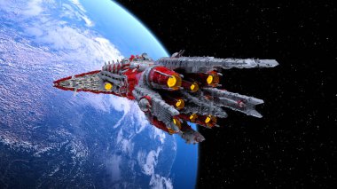 Bir uzay gemisinin ve Dünya 'nın 3 boyutlu canlandırması