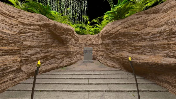 地下庙宇入口的3D渲染 — 图库照片