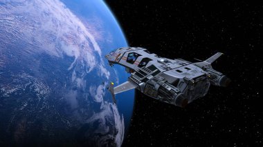 Bir uzay gemisinin ve Dünya 'nın 3 boyutlu canlandırması. 