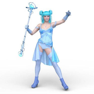 Sihirli değnekli bir kadının 3 boyutlu görüntüsü