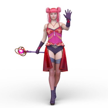 Sihirli değnekli bir kadının 3 boyutlu görüntüsü