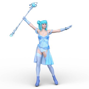 Sihirli değnekli bir kadının 3 boyutlu görüntüsü