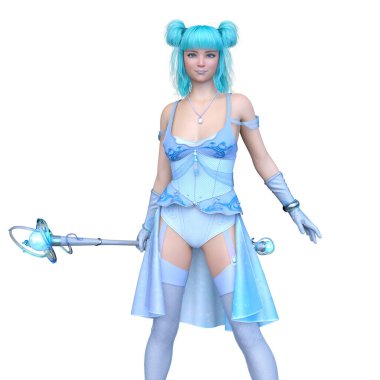 Sihirli değnekli bir kadının 3 boyutlu görüntüsü