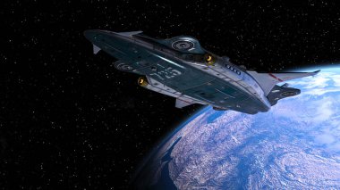 Bir uzay gemisinin ve Dünya 'nın 3 boyutlu canlandırması