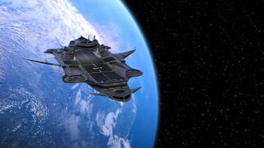 Bir uzay gemisinin ve Dünya 'nın 3 boyutlu canlandırması