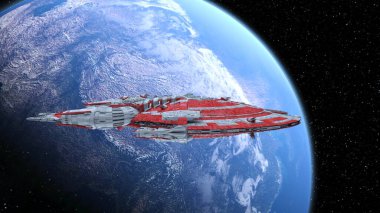 Bir uzay gemisinin ve Dünya 'nın 3 boyutlu canlandırması