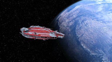 Bir uzay gemisinin ve Dünya 'nın 3 boyutlu canlandırması