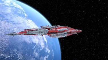 Bir uzay gemisinin ve Dünya 'nın 3 boyutlu canlandırması