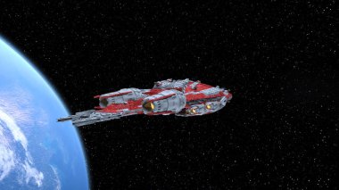 Bir uzay gemisinin ve Dünya 'nın 3 boyutlu canlandırması