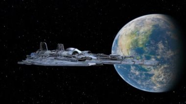 Bir uzay gemisinin ve Dünya 'nın 3 boyutlu canlandırması