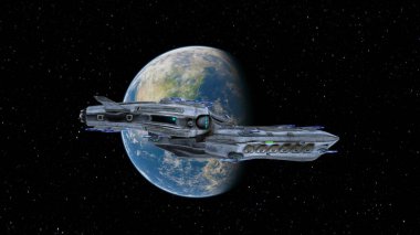 Bir uzay gemisinin ve Dünya 'nın 3 boyutlu canlandırması