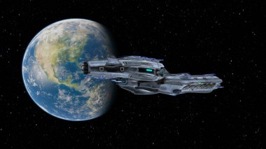 Bir uzay gemisinin ve Dünya 'nın 3 boyutlu canlandırması