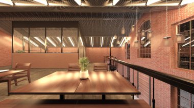 Tuğla duvar restoranlarının 3 boyutlu canlandırması