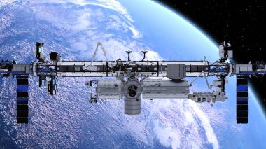 3D rendering of the artificial satellite and the earth