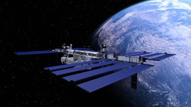3D rendering of the artificial satellite and the earth
