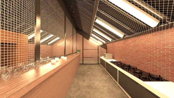 3D rendering of the brick wall restaurants