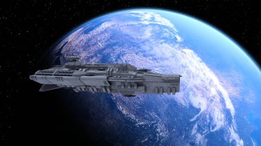 Bir uzay gemisinin ve Dünya 'nın 3 boyutlu canlandırması