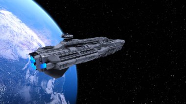 Bir uzay gemisinin ve Dünya 'nın 3 boyutlu canlandırması