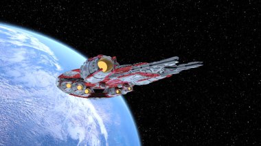 Bir uzay gemisinin ve Dünya 'nın 3 boyutlu canlandırması